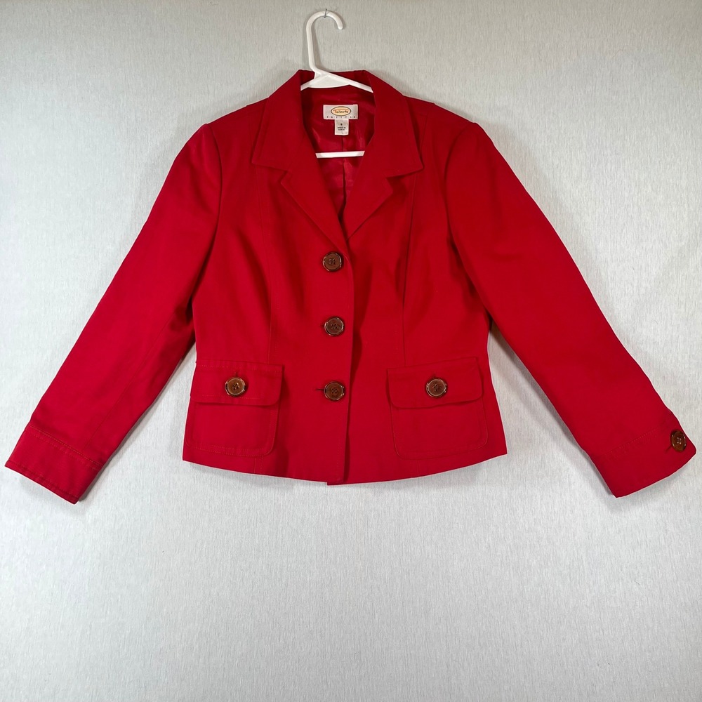 Vintage Talbots Petites Blazer 8P Linen Blend Red Cotton 3 Button Jacket 1990s